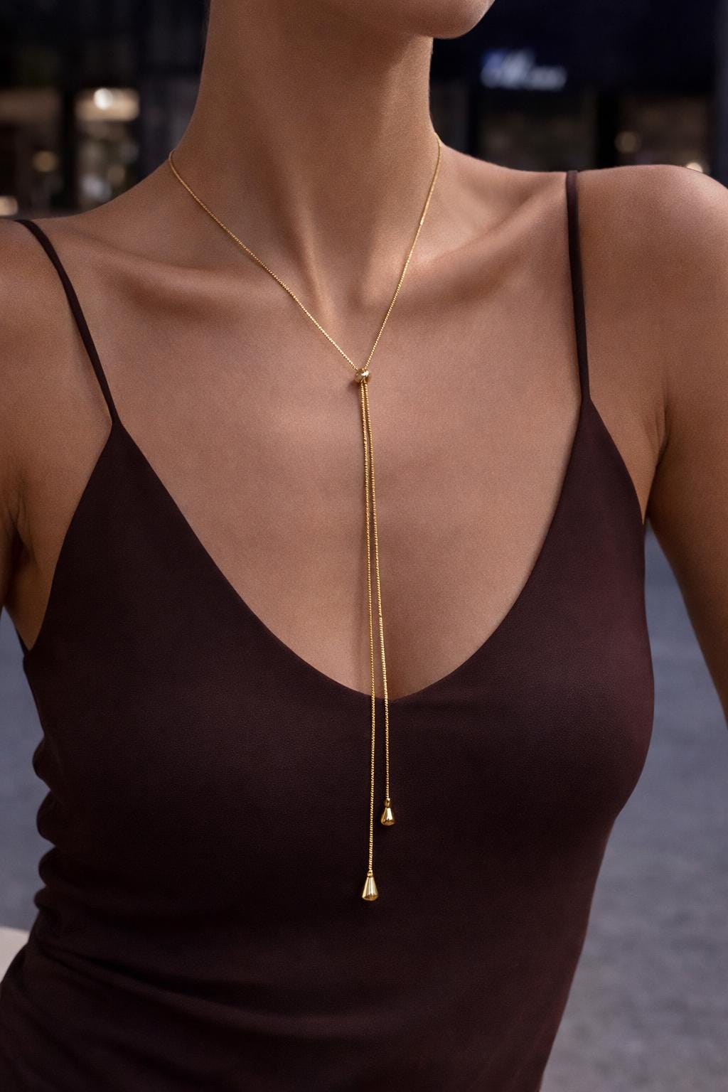 18K Gold Plated Droplet Necklace – Minimalist Y-Shaped Tassel Pendant, Adjustable Stainless Steel Jewelry