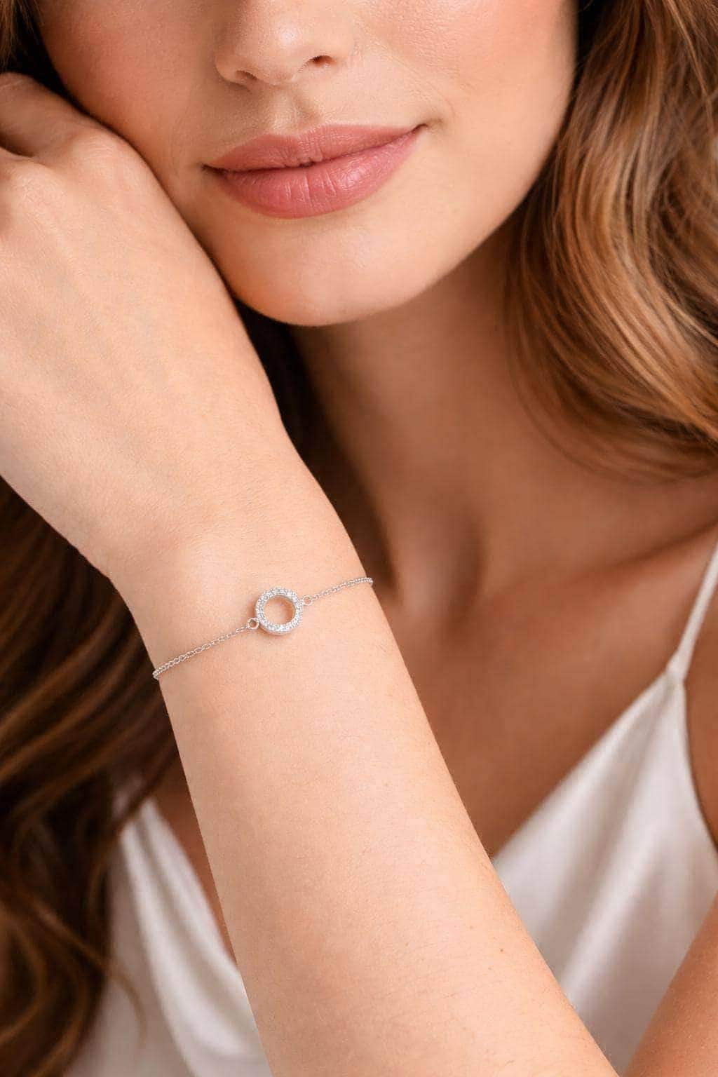 Geometric CZ Round Bracelet for Women, Minimalist Crystal Circle Charm, Everyday Jewelry