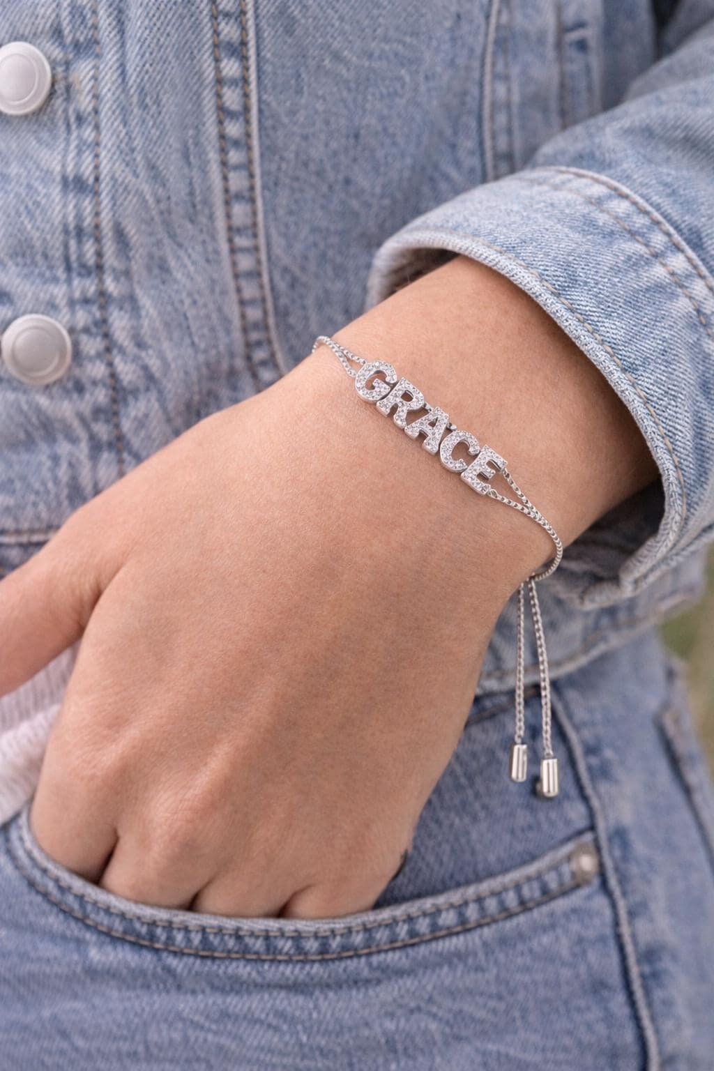 Sparkling Bubble Name Bracelet – Personalized CZ Jewelry, Tarnish-Resistant Adjustable Bracelet