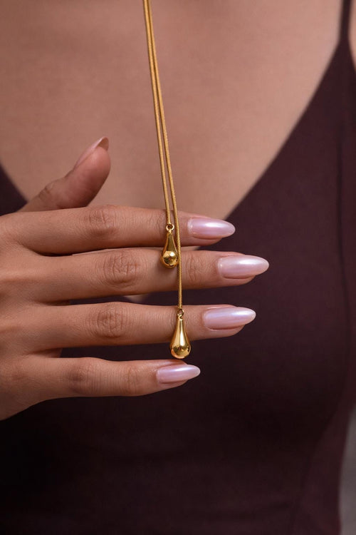 18K Gold Plated Y Lariat Necklace – Adjustable Stainless Steel Drop Pendant